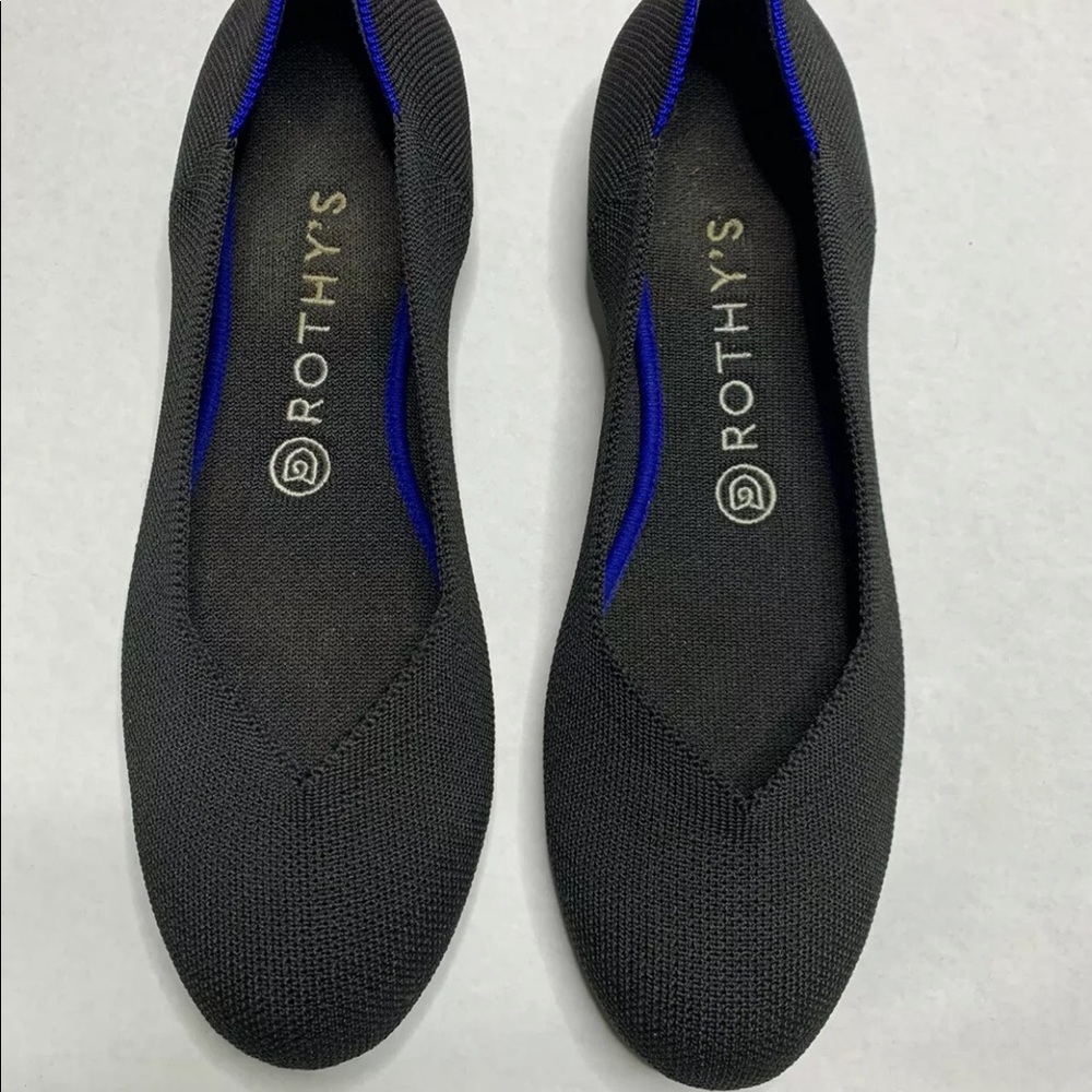 Rothys women size 9 round flat black blue shoes sandals slip on